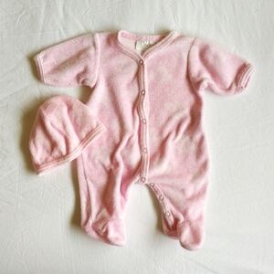 vintage coccoli made in Canada pink terry cloth newborn snap sleeper & hat set